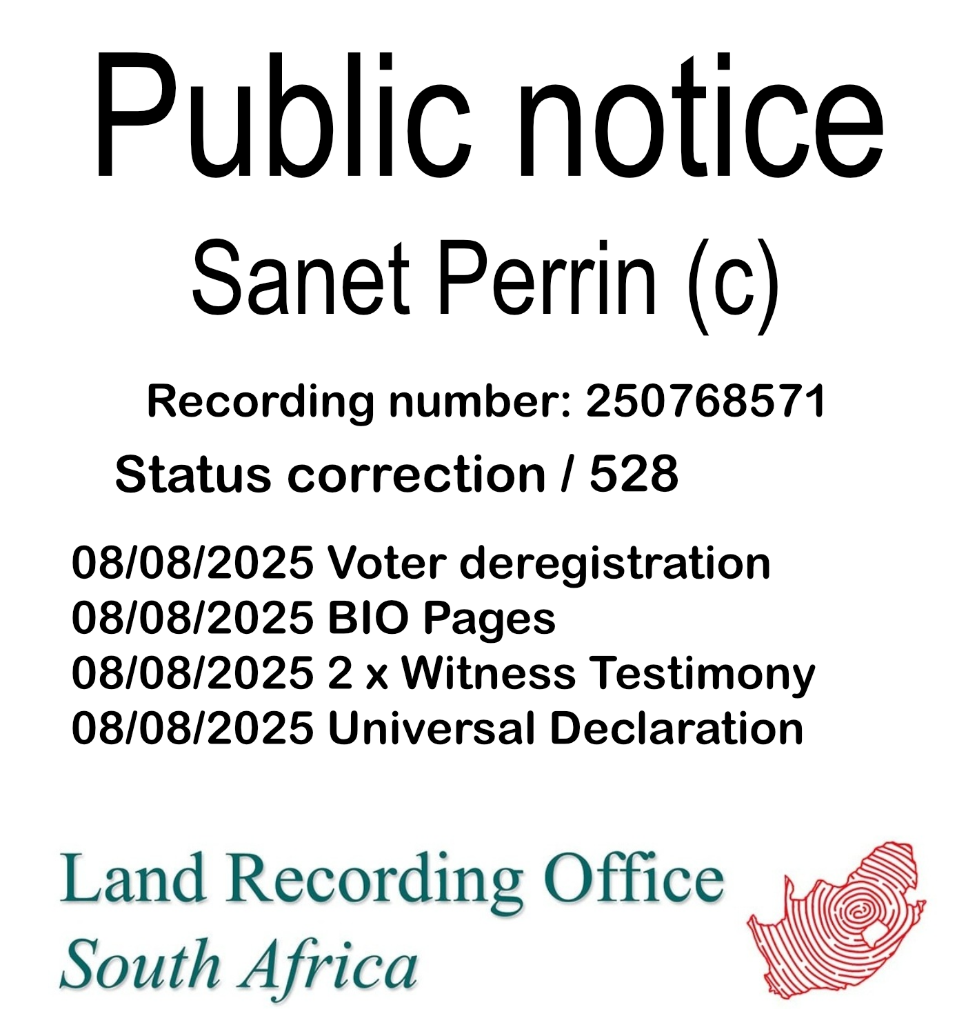 Public notice Sanet Perrin (c) Recording number 250768571